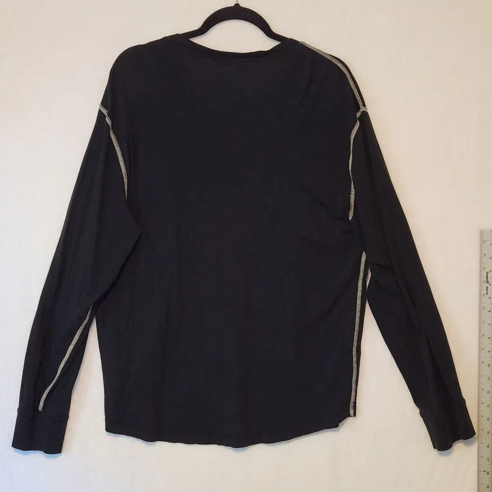 True Religion Pima Cotton Henley Shirt Mens XL Black Long Sleeve Contrast Stitch